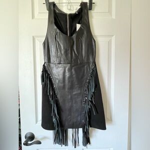 Vince NWT Black Leather Fringe Mini Dress size 4